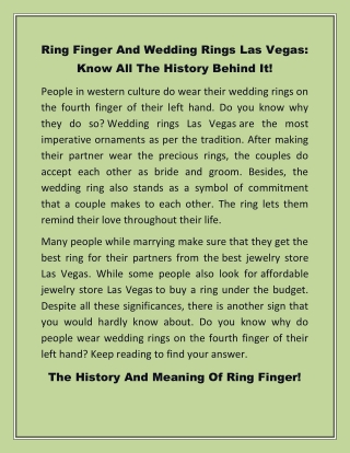 Ring Finger And Wedding Rings Las Vegas: Know All The History Behind It!