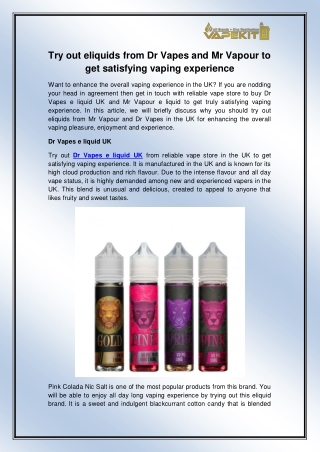 Dr Vapes e liquid UK