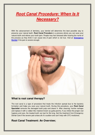 Root Canal Procedure When Is It Necessary