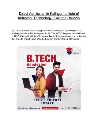 Direct Admission in Kalinga Institute of Industrial Technology | College Dhundo