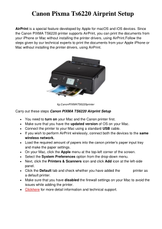 Simple Steps To Fix Canon Pixma Ts6220 Airprint Setup Problems