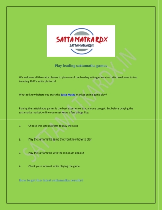 What are you Know About Satta Matka
