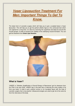 Vaser Liposuction Treatment For Men Important Things To Get To Know