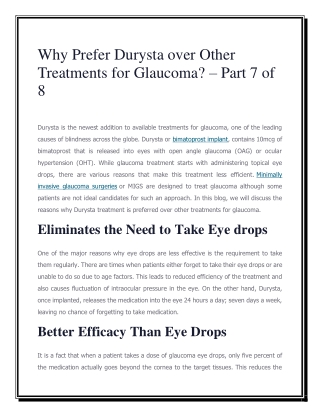 Why Prefer Durysta over Other Treatments for Glaucoma