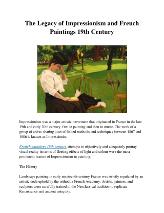 The Legacy of Impressionism and French Paintings 19th Century