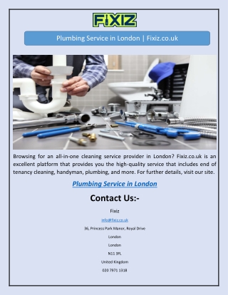 Plumbing Service in London | Fixiz.co.uk