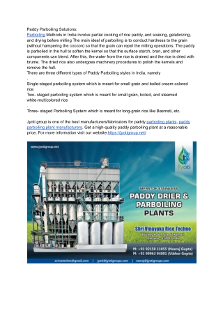 Paddy Parboiling Plant Manufacturer
