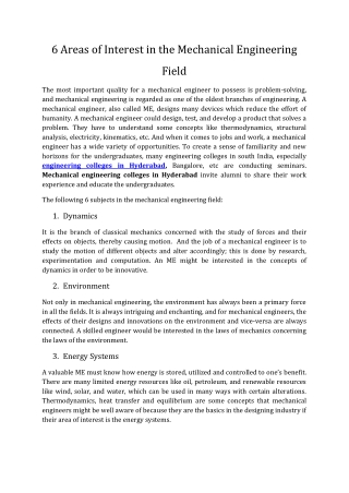6 Areas of Interest in the Mechanical Engineering