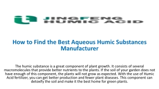 How to Find the Best Aqueous Humic Substances Manufacturer