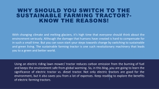 Why Should You Switch To The Sustainable Farming Tractor?- Know The Reasons!