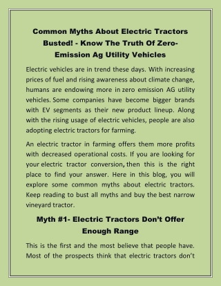 Common Myths About Electric Tractors Busted! - Know The Truth Of Zero-Emission A