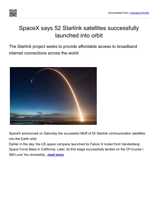 SpaceX says 52 Starlink satellites successfully launched into orbit