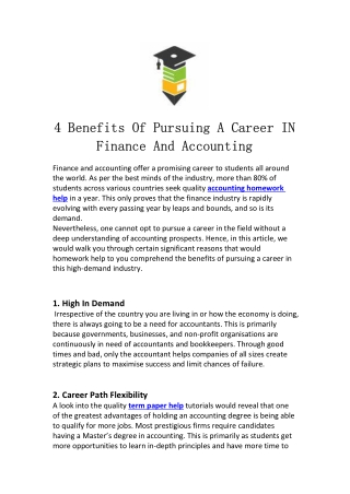 4 Benefits Of Pursuing A Career IN Finance And Accounting
