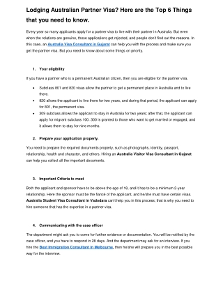 Lodging Australian Partner Visa Here are the Top 6 Things that you need to know.