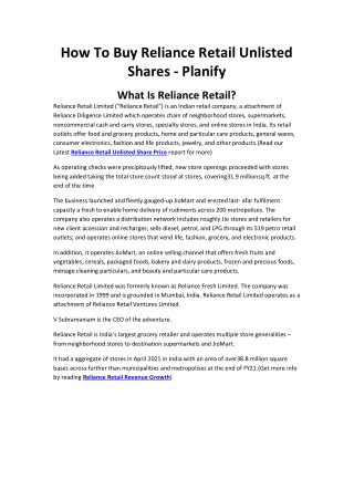 How To Buy Reliance Retail Unlisted Shares