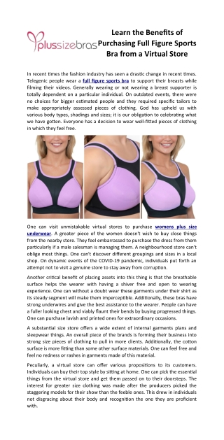 Learn the Benefits of Purchasing Full Figure Sports Bra from a Virtual Store