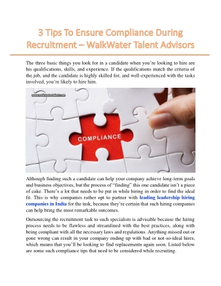 3 Tips To Ensure Compliance During Recruitment – WalkWater Talent Advisors