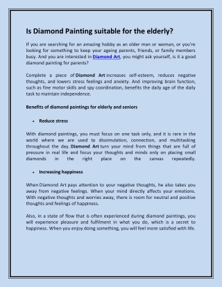Is Diamond Painting suitable for the elderly
