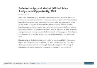 Badminton Apparel Market Report | Global Sales Analysis and Opportunity, TMR