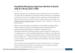 Handheld Marijuana Vaporizer Market to Reach US$ 25.7 Bn by 2027
