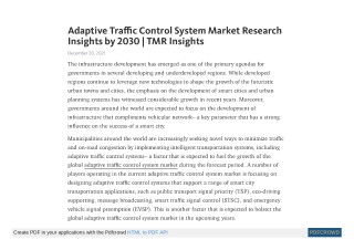 Adaptive Traffic Control System Market Research Insights by 2030