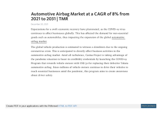 Automotive Airbag Market at a CAGR of 8% from 2021 to 2031