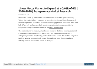 Linear Motor Market to Expand at a CAGR of 6% | 2020-2030