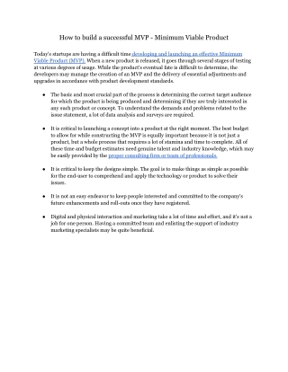 How to build a successful MVP - Minimum Viable Product