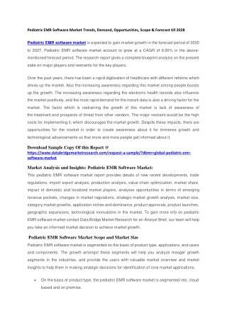 Pediatric EMR Software Market Trends, Demand, Opportunities, Scope & Forecast till 2028