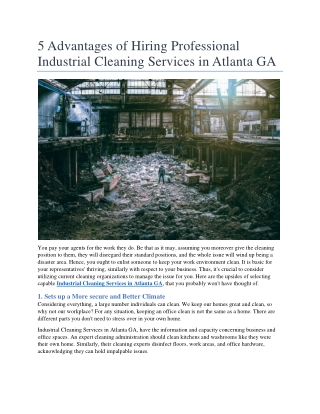 5 Advantages of Hiring Professional  Industrial Cleaning Services in Atlanta GA