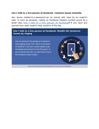 Can I talk to a live person at facebook -resolves issues instantly