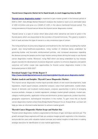 Thyroid Cancer Diagnostics Market Set for Rapid Growth, to reach Staggering Value by 2028