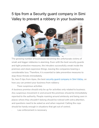 5 tips from a Security guard company in Simi Valley to prevent a robbery in your business