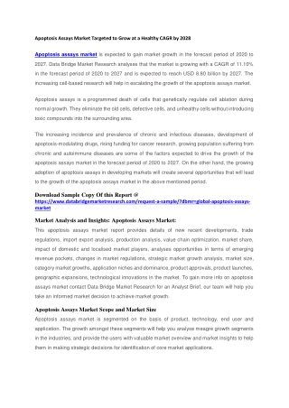 Apoptosis Assays Market Targeted to Grow at a Healthy CAGR by 2028