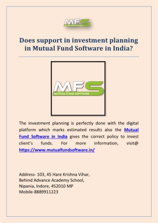 Does support in investment planning in Mutual Fund Software in India