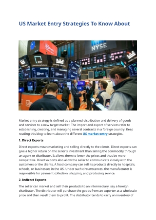 US Market Entry Strategies To Know About