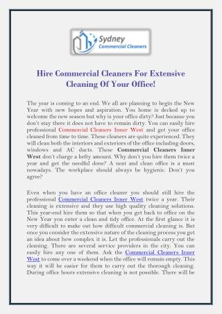 Hire Commercial Cleaners For Extensive Cleaning Of Your Office