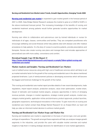 Nursing and Residential Care Market Latest Trends, Growth Opportunities, Emerging Trends 2028