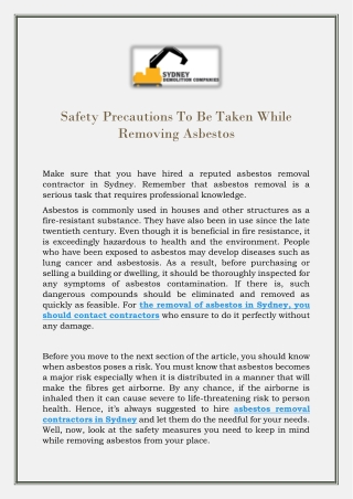 Safety Precautions To Be Taken While Removing Asbestos