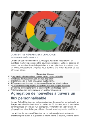 Référencer sur Google actualités récentes