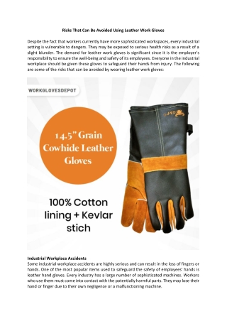 Risks That Can Be Avoided Using Leather Work Gloves