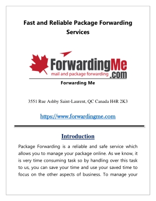 Fast and Reliable Package Forwarding Services
