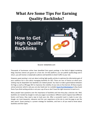 What Are Some Tips For Earning Quality Backlinks?
