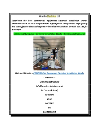 Commercial Equipment Electrical Installation Works  Graniteelectrical.co.uk