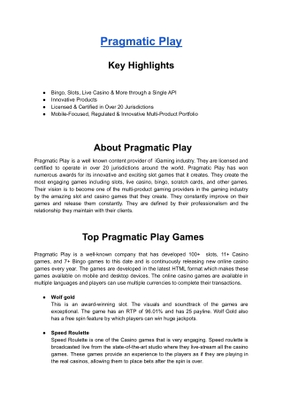 Game Provider- Pragmatic Play