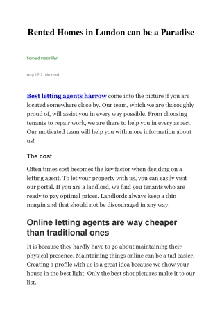 Rented Homes in London can be a Paradise
