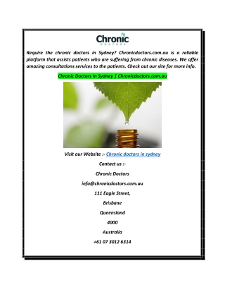 Chronic Doctors In Sydney  Chronicdoctors.com.au