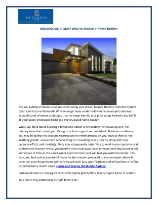 House And Granny Flat Builder Sydney