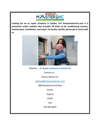 Ac Repair Company In Fairfax Va  Breezemasterinc.com