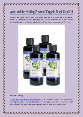 Acne and the Healing Power of Organic Black Seed Oil